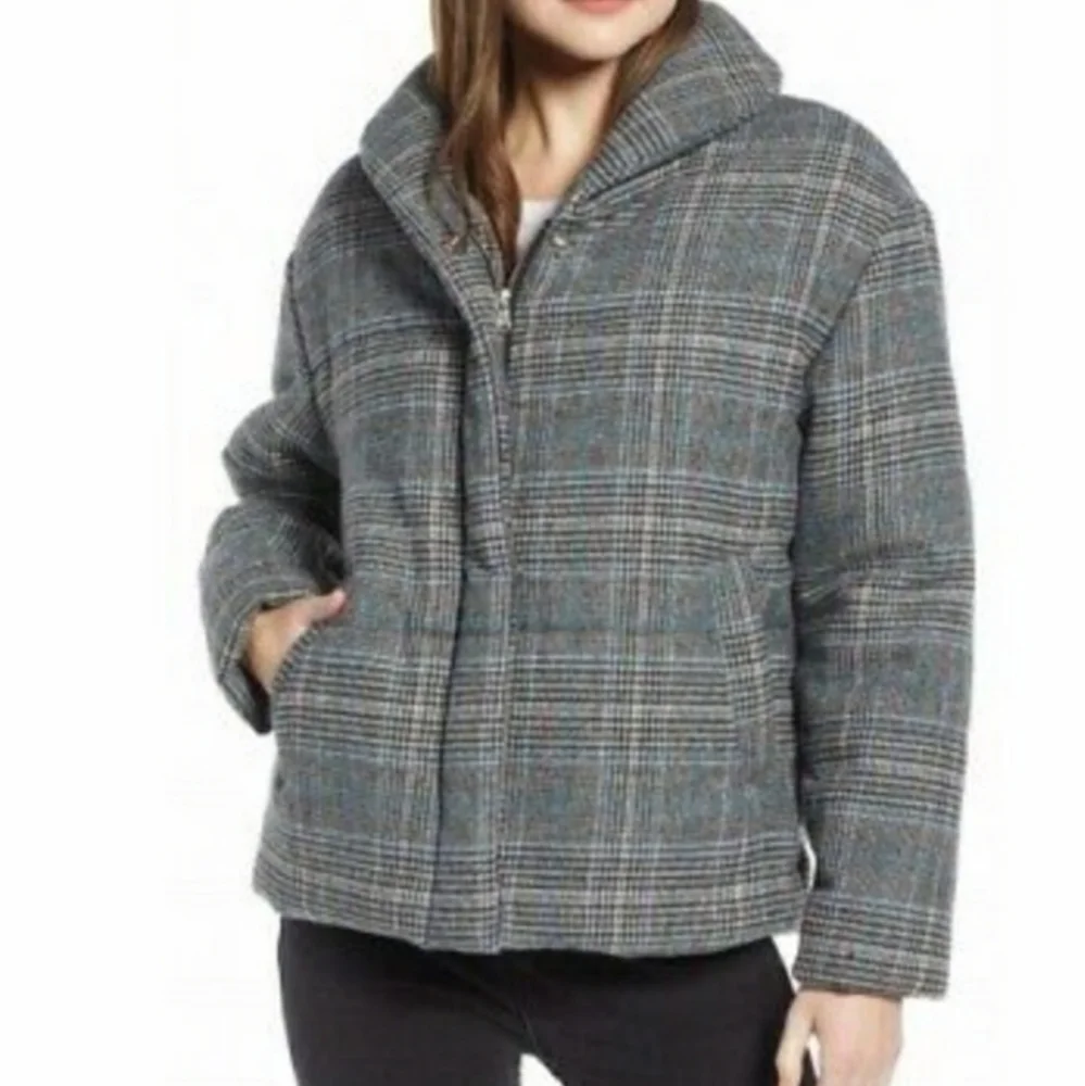 NWOT Something Navy Plaid Puffer Jacket XS - Picture 4 of 6